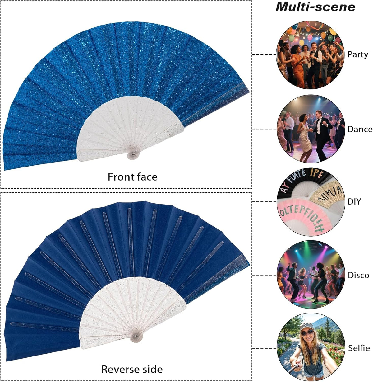 12 Pack Handheld Fan,Folding Hand Glitter fan with Shining Transparent Fan Rib – Ideal for Wedding