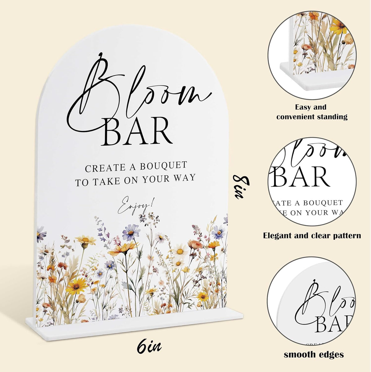 Wedding Signs for Ceremony and Reception, Boho Floral Acrylic Bloom Bar Sign, Wedding Signage with