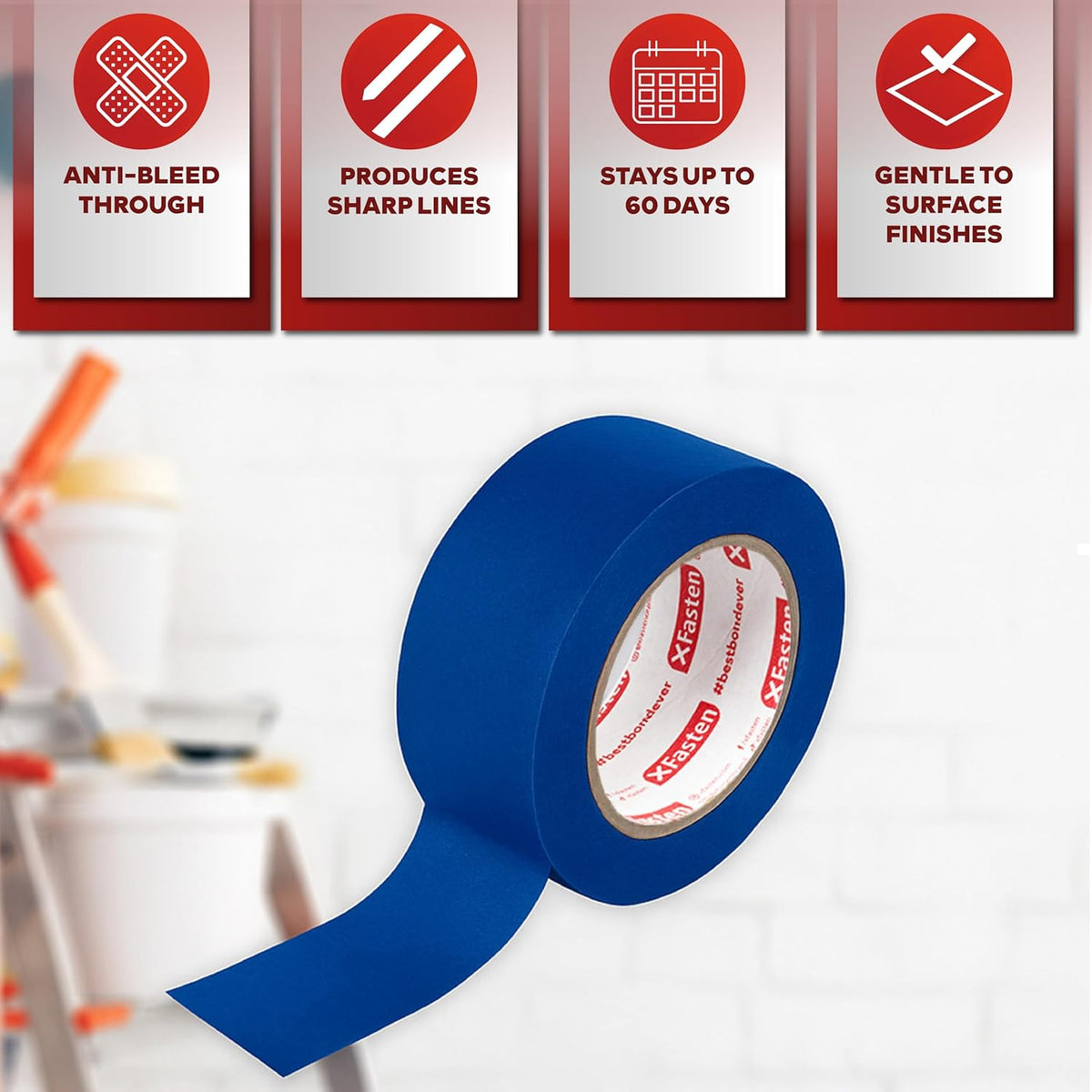 XFasten Blue Painters Tape Bulk, 1.88 Inch x 60 Yards, 1440 Yards Total (24-Pack) Blue Painters