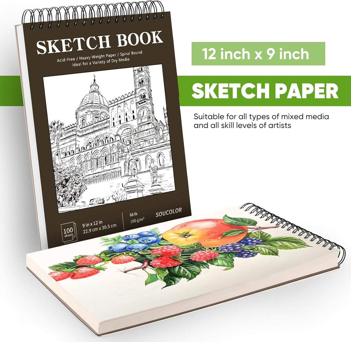 Classroom Must Haves Supplies for Teacher Student, Soucolor 9" x 12" Sketch Book 100 Sheets, Back