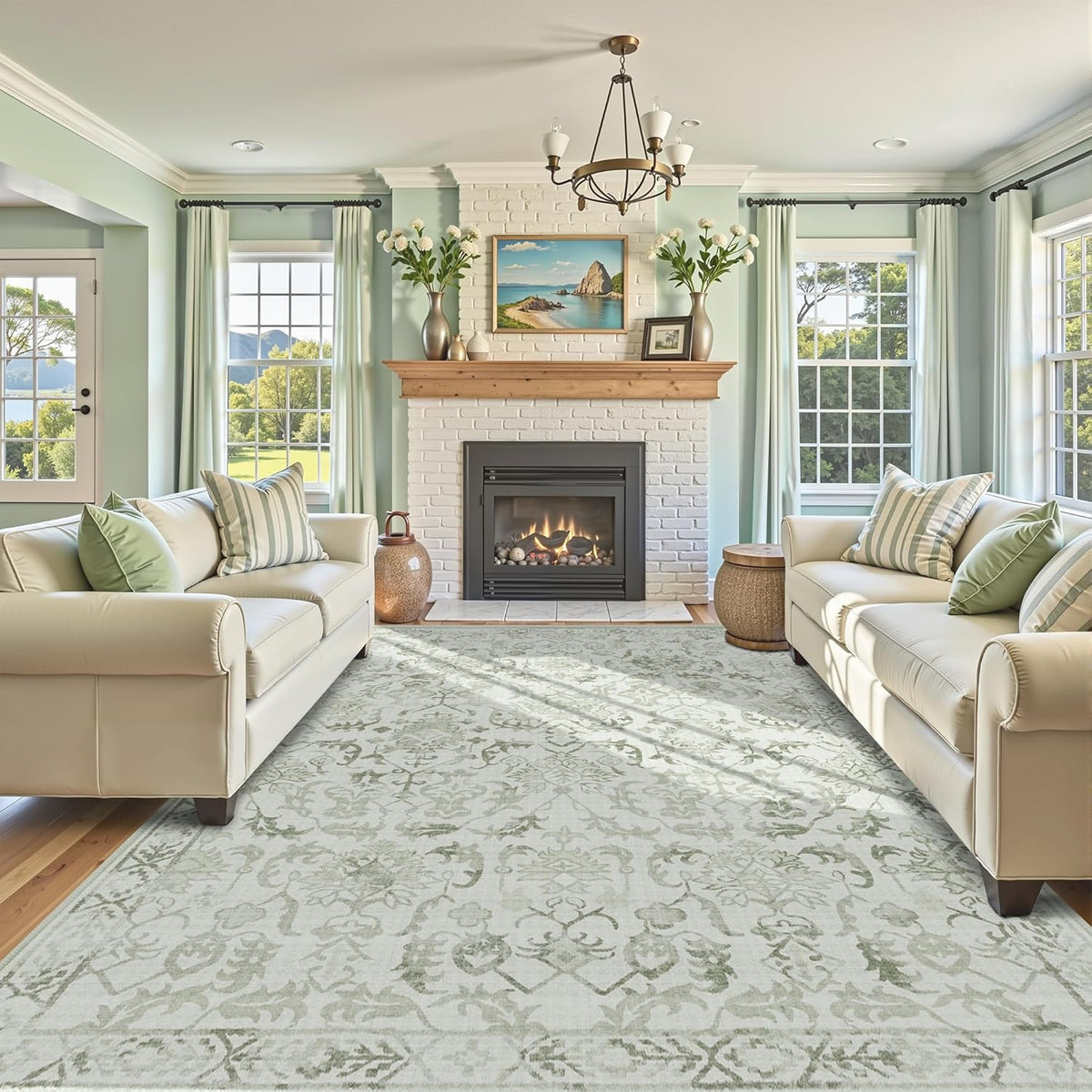 Sage Extra Large Area Rug 10x14 for Living Room, Distressed Washable Rug for Dining Room Bedroom