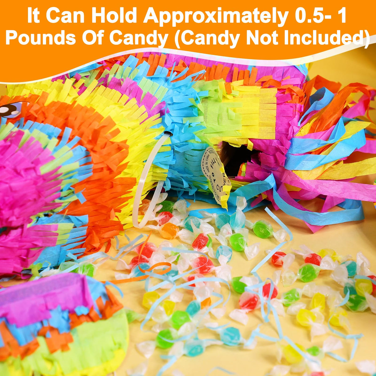 16" Cinco de Mayo Pinata, Large Rainbow Color Donkey Pinata 16 x 13 x 5.5 ln with Stick and