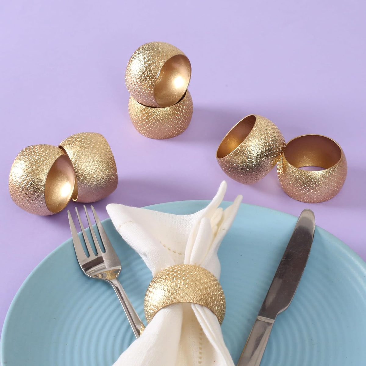 Napkin Holders for Cloth Napkins Set of 12 - Lightweight Metal Round Napkin Holder Hammered