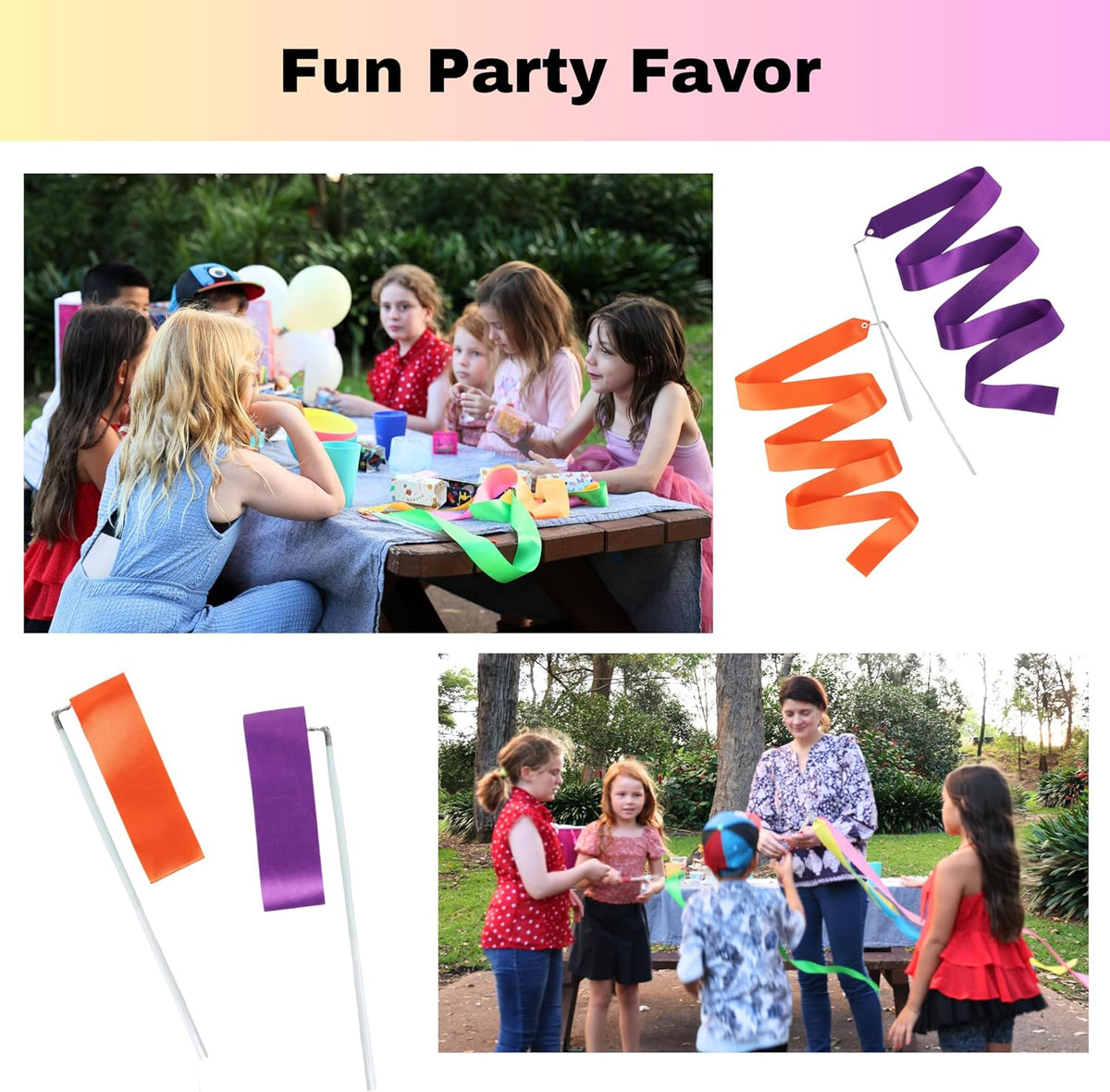 Ribbon Dancing Wands 20pcs Pack, Party Favor for Girls Birthday Party Supplies, Gymnastic Party