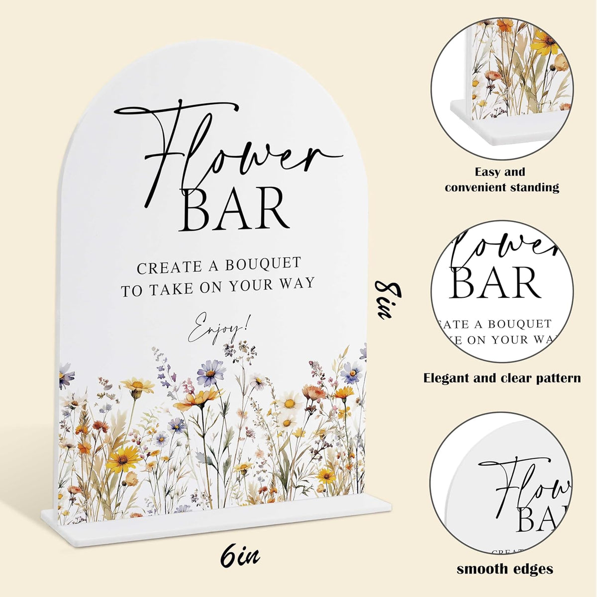 Wedding Signs for Ceremony and Reception, Boho Floral Acrylic Flower Bar Sign, Wedding Signage with