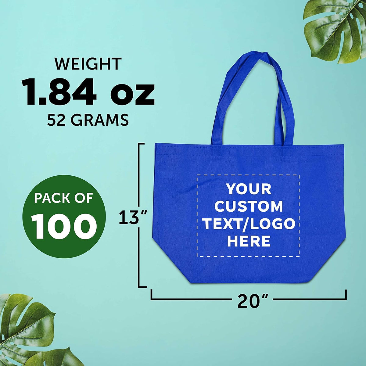 DISCOUNT PROMOS Custom Southern Style Grocery Tote Bags Set of 100 - Personalized Bulk Pack