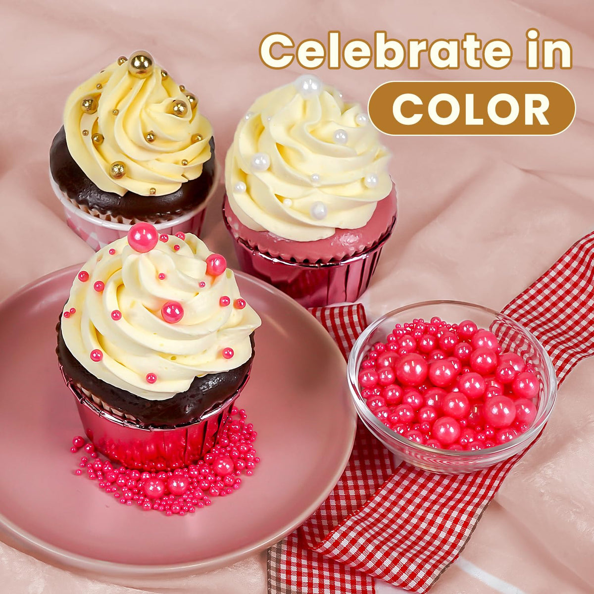 Edible Pink Sugar Pearl Sprinkles, Pearl Sugar Sprinkles, Cake Decorations, Cupcake Toppers, Ice