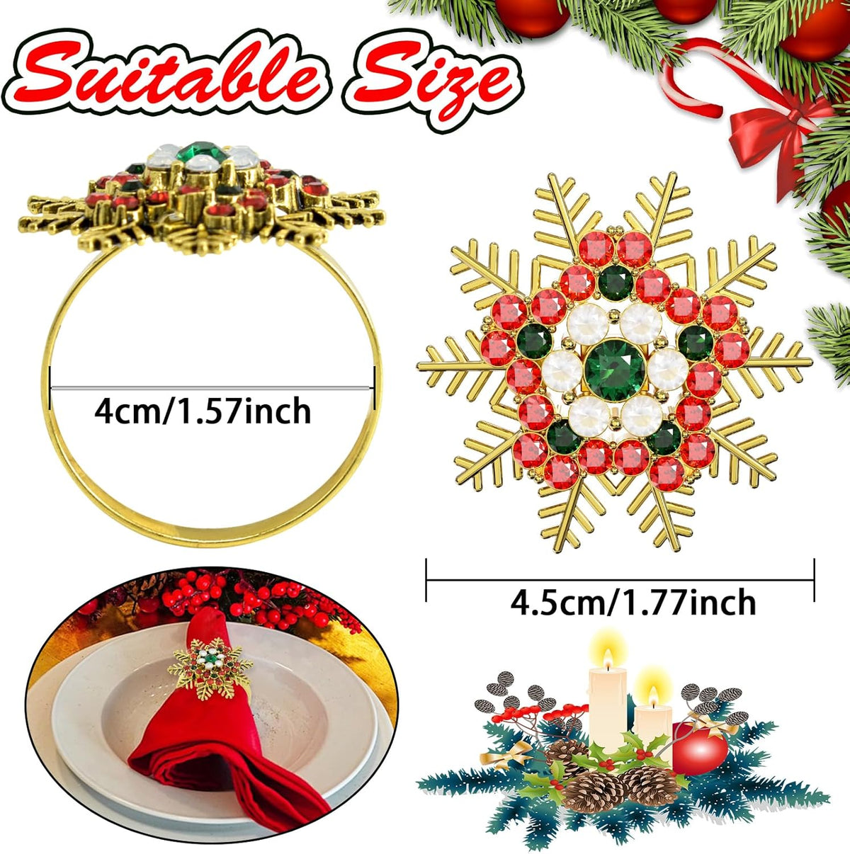 Halatool Set of 8 Christmas Napkin Rings Colorful Snowflake Napkin Holder for Christmas