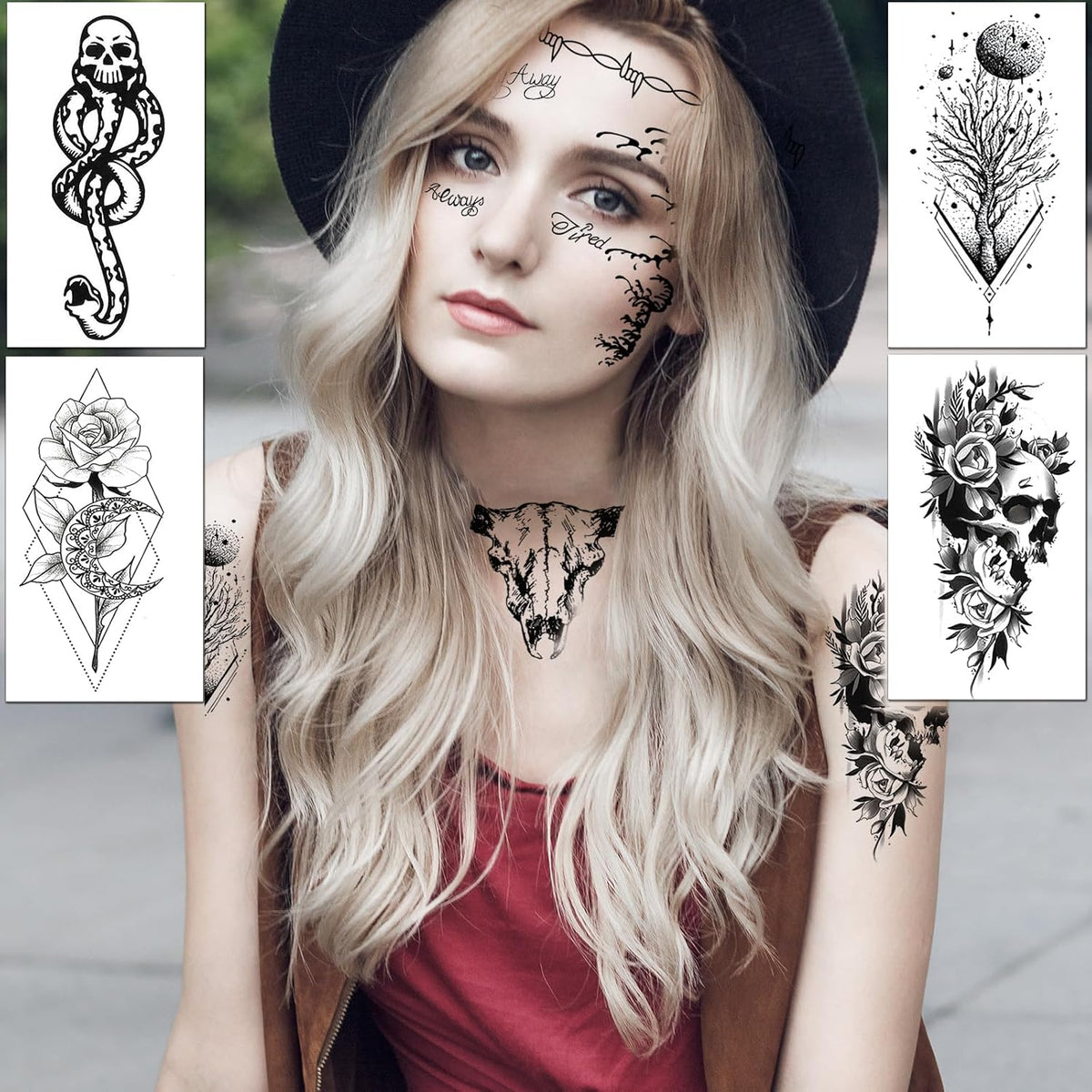 12 Sheets Halloween Face Temporary Tattoos Set, Cosplay Rapper Inspired Temporary Tattoos Tattoos