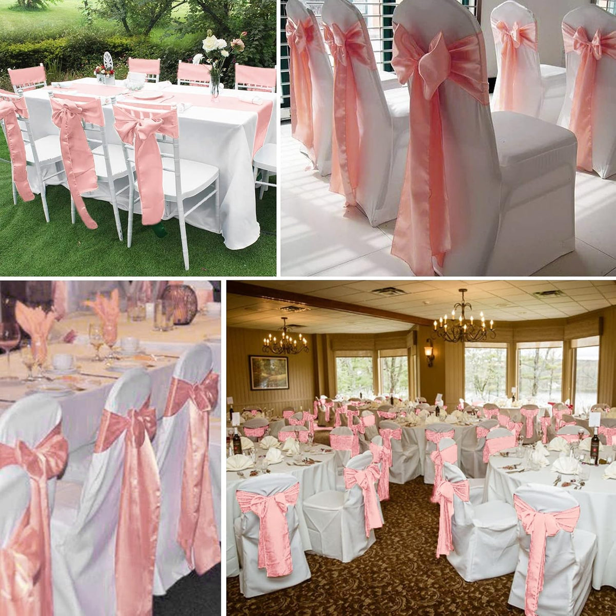 fani 120 PCS Rose Gold Satin Chair Sashes Bows Universal Chair Cover for Wedding Reception