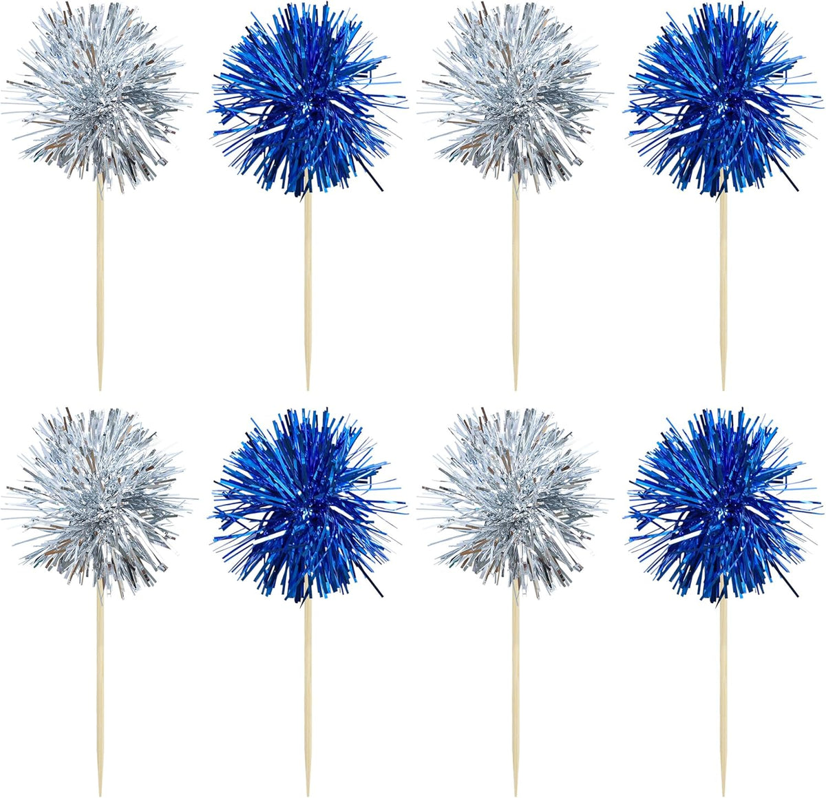 Gyufise 30Pcs Foil Firework Cupcake Toppers Sparkle Tinsel Cake Toppers Tinsel Drink Cake