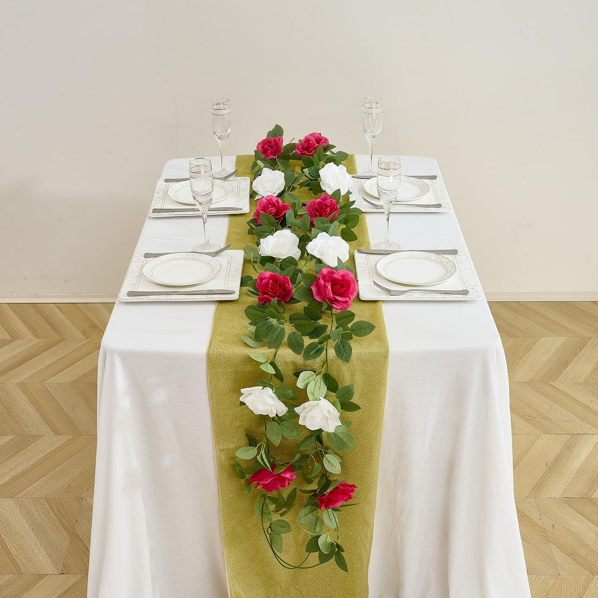 Artificial Rose Garlands Rose Vines Leaves Banners Hanging Floral Garland Fake Rose Flower Vine