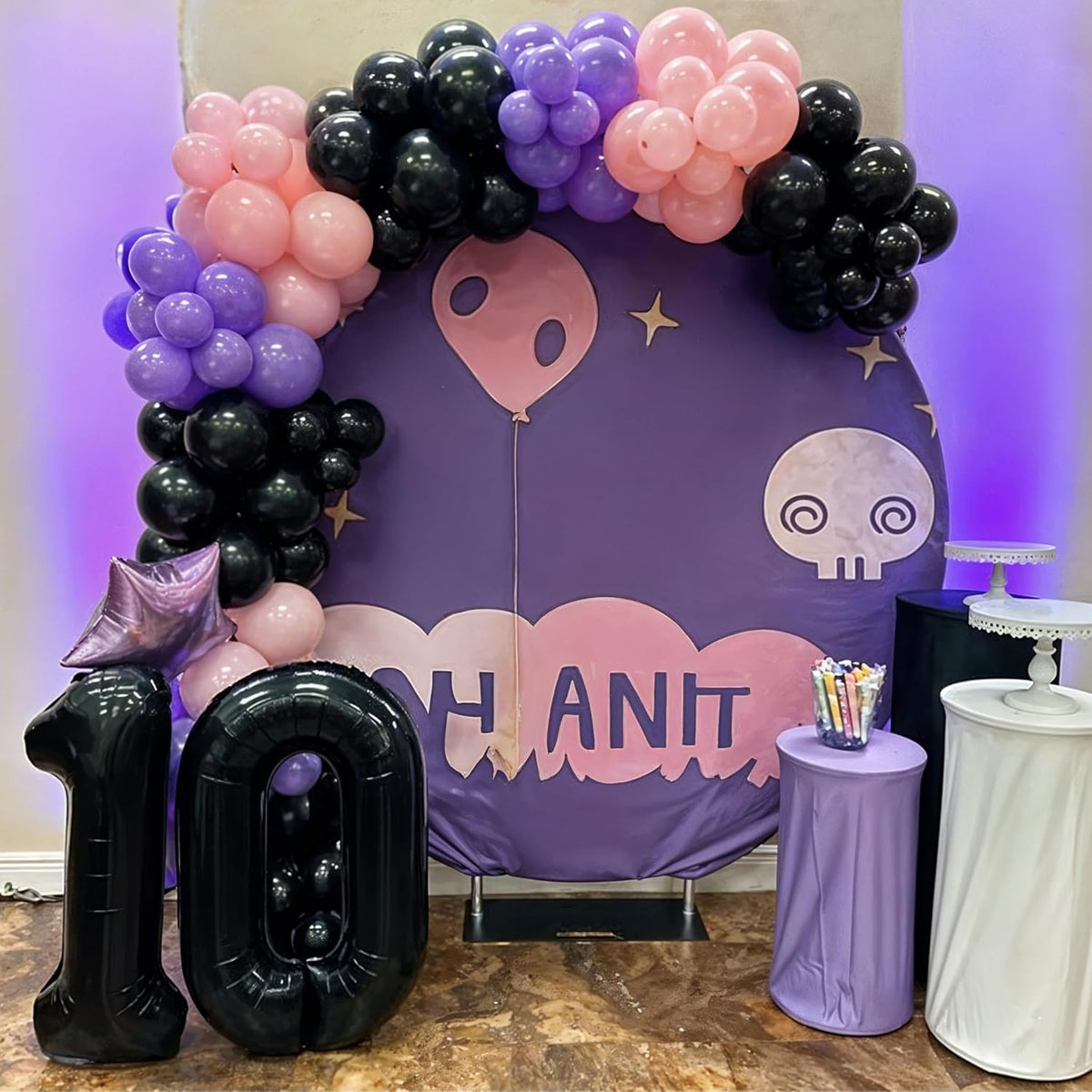 Halloween Balloons, 60pcs 12 Inch Black Pink Purple Latex Balloons for Girls Women Halloween