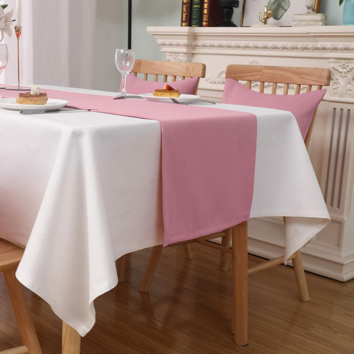 DUALIFE Baby Pink Table Runner 14x72 Inches,Romantic Rose Pink for Wedding Anniversary Party Decor