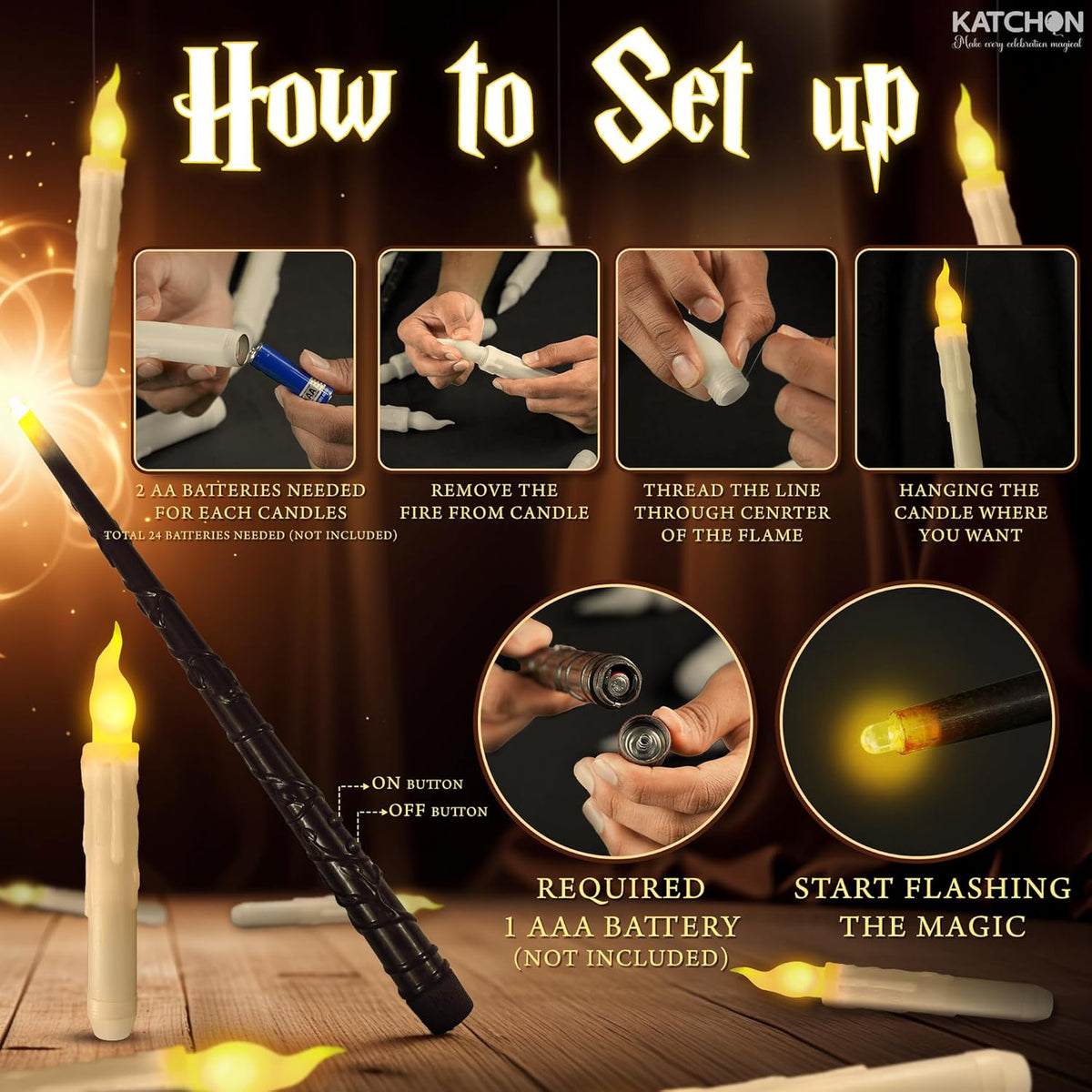 KatchOn, Halloween Floating Candles with Wand Remote - 12 Pcs, Magic Flickering Warm Light