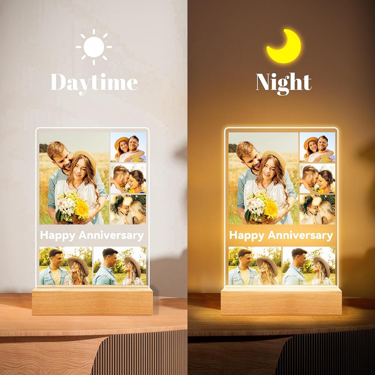 Custom Picture Frames with Photos, Personalized Photo Frame with Night Light, Customized Gifts for