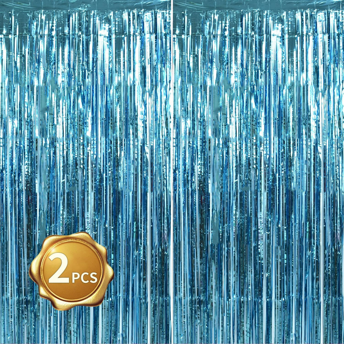 BEISHIDA 2 Pcs Light Blue Door Streamers Tinsel Curtain Party Backdrop Fringe Foil Wall Background