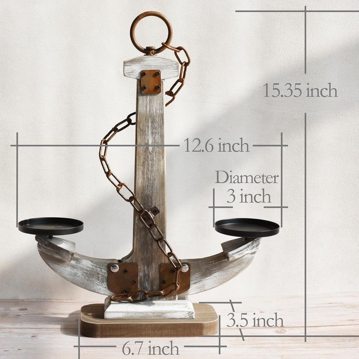 Wooden Anchor Candle Holder Coastal Decor Lake House Decor, Vintage Home Decor Candle Stand Table