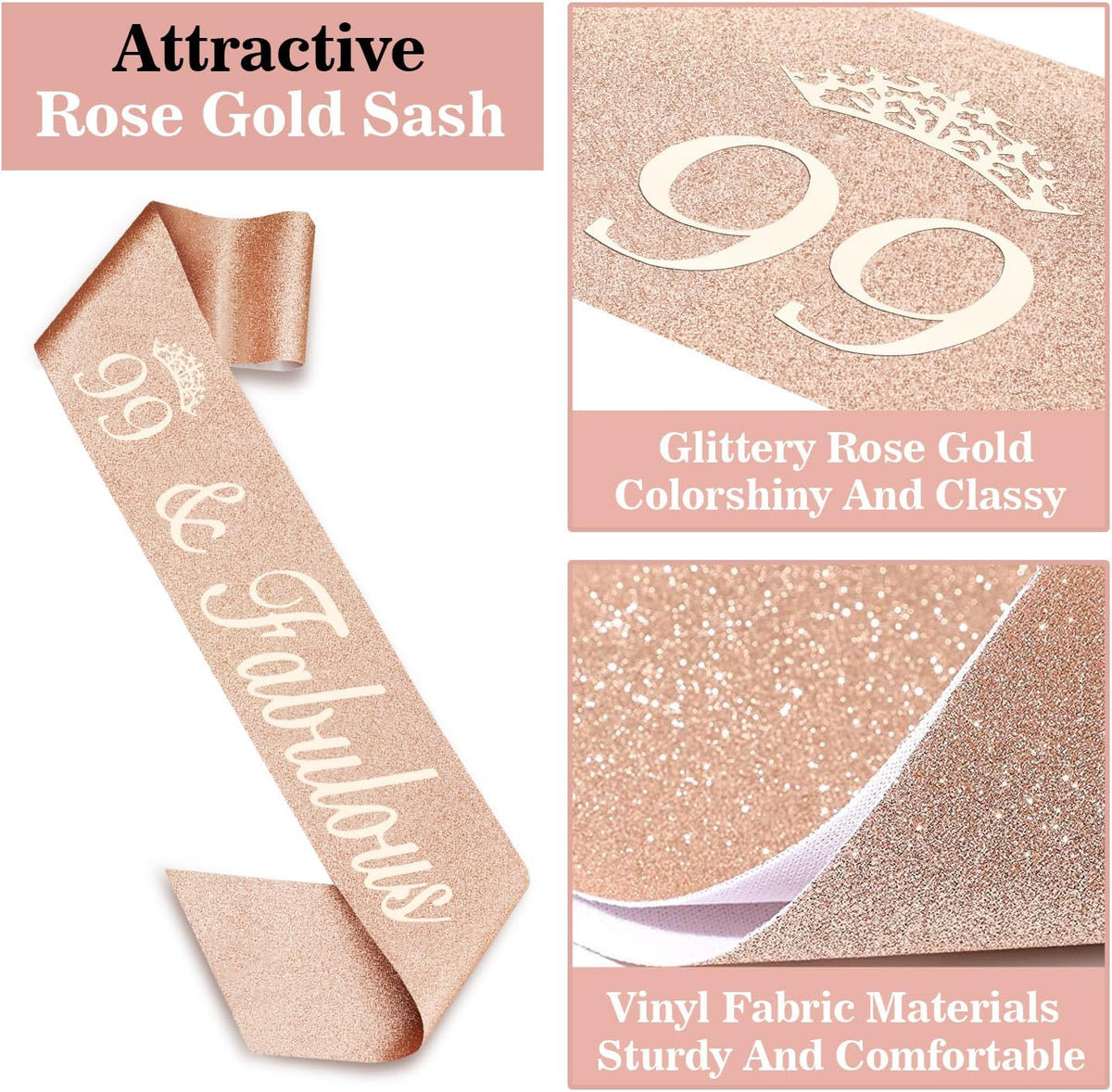 99th Birthday Decorations for Women Including Birthday Sash and Tiara, Candles and Cake Topper