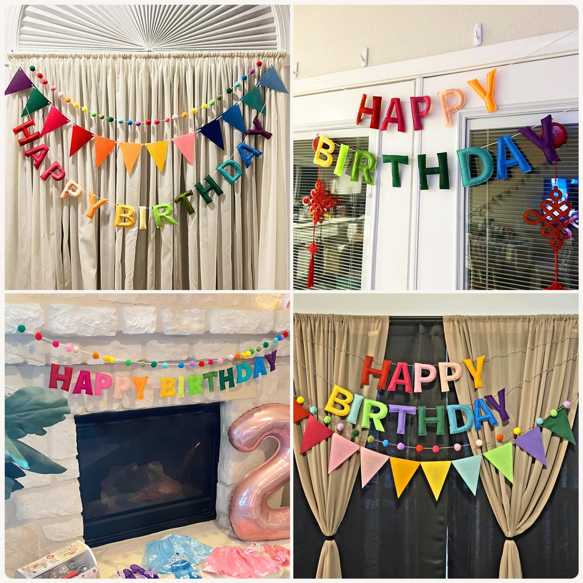 4PCS Pre-Strung Happy Birthday Banner - Felt Happy Birthday Garland, Ball Garland, Felt Pennant