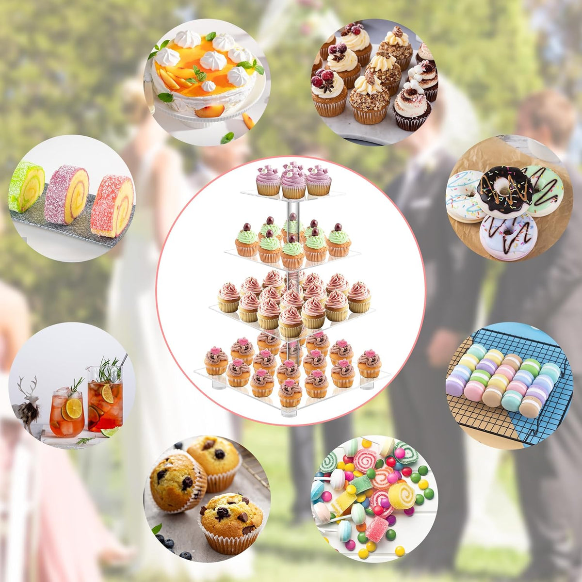 YestBuy 4 Tier Acrylic Cupcake Stand with Base, Cake Stand, Premium Cupcake Holder, Acrylic Cupcake
