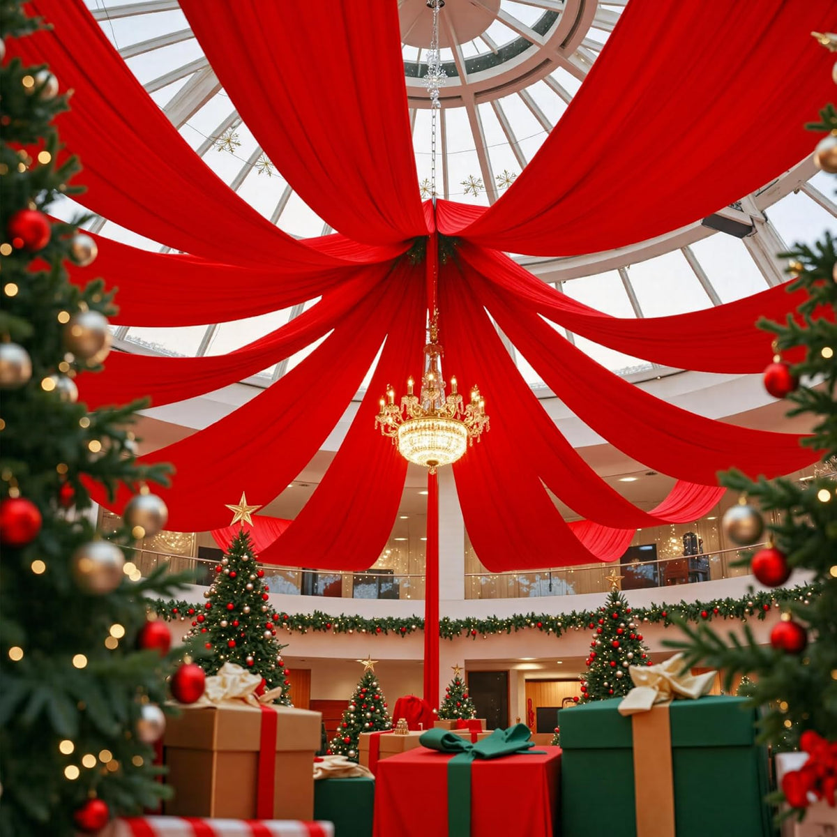 PartyVillage 4 Panels 5ftx30ft Red Ceiling Drapes for Wedding Parties – 30 FT Extra Long Thick