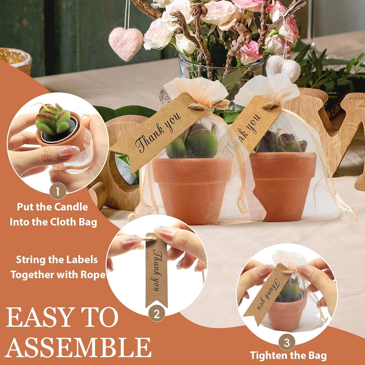 AZEAM 48 Pcs Succulent Candles Party Favors, Bulk Cactus Table Decor with Mini Terracotta Holders
