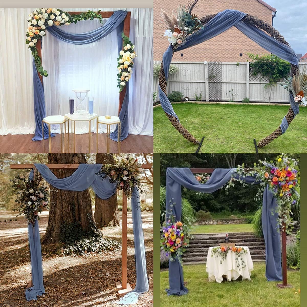 Socomi Wedding Arch Draping Fabric 2 Panels 29" x 19Ft Dusty Blue Sheer Chiffon Curtain Drapes 6