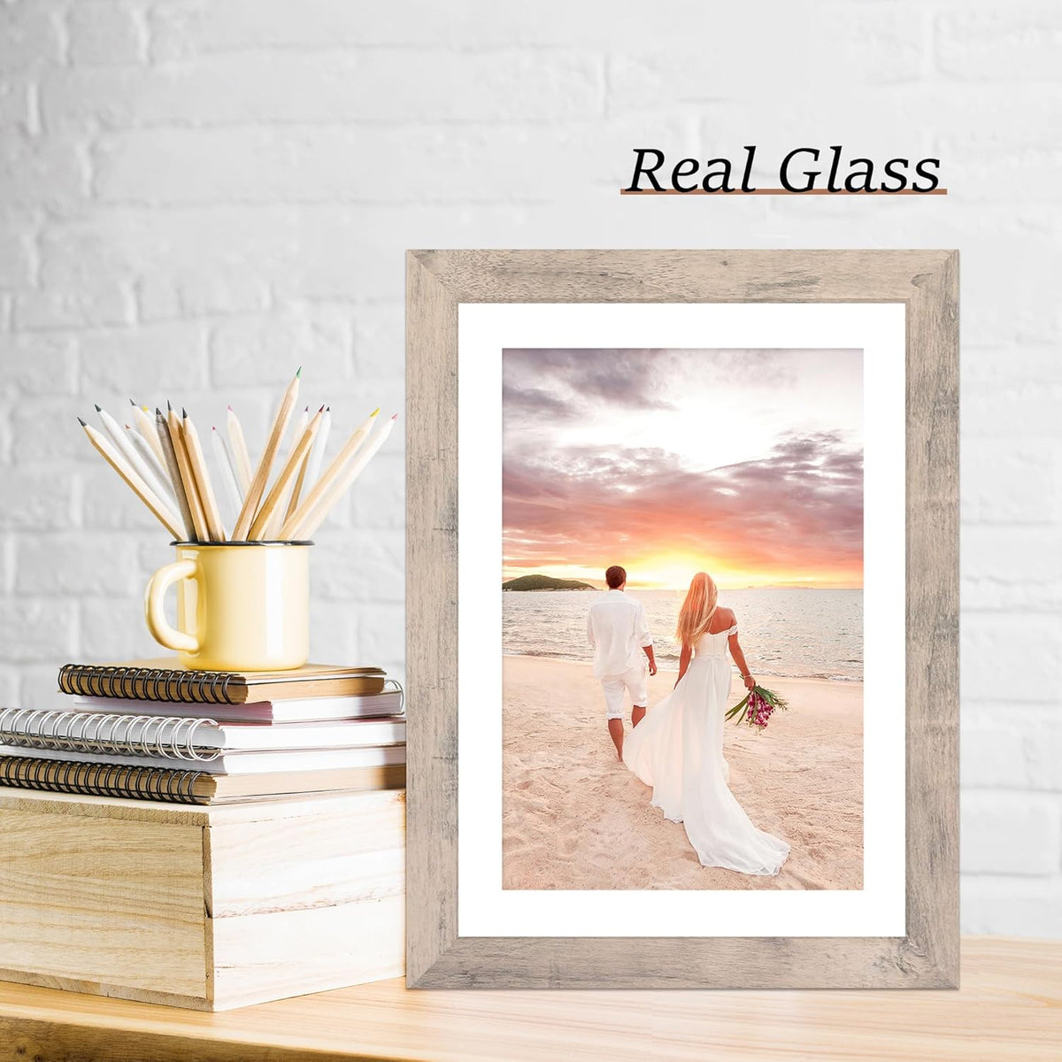 10x14 Picture Frame Set of 4 with Tempered Glass, Smoke Gray Frame Display 8x12 Picture with Mat or