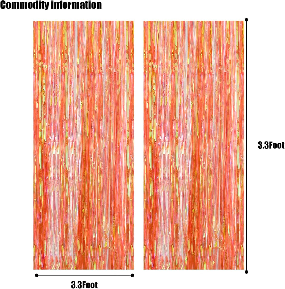 CANREVEL 2 Pack 3.2x6.5 Feet Iridescent Foil Fringe Backdrop Curtains, Clear Orange Tinsel Photo