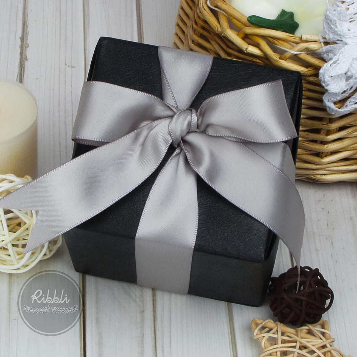 Ribbli Silver Double Faced Satin Ribbon,1” x Continuous 25 Yards,Use for Bows Bouquet,Gift
