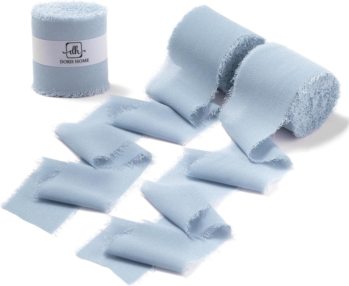 DORIS HOME Dusty Blue Chiffon Ribbon for Flower Bouquet, 2" x21Yd Fabric Ribbon for Gift Wrapping