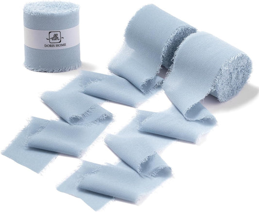 DORIS HOME Dusty Blue Chiffon Ribbon for Flower Bouquet, 2" x21Yd Fabric Ribbon for Gift Wrapping
