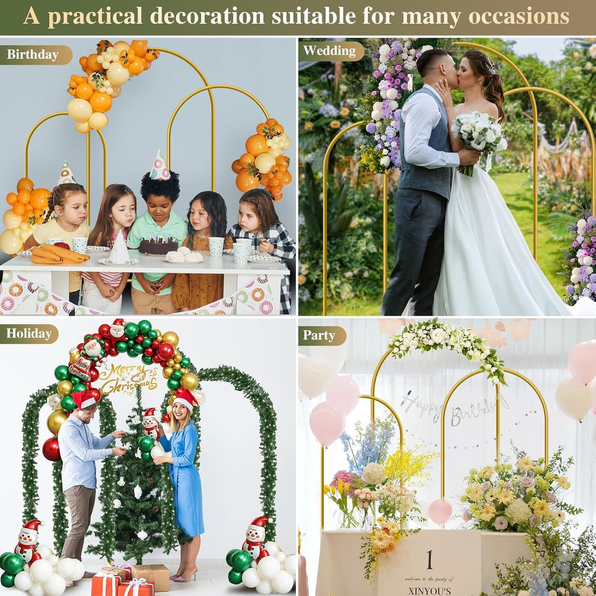 Metal Arch Backdrop Stand, Set of 3 (6/6.6/7.2 ft) Wedding Arched Frame with 12 Ground Nails