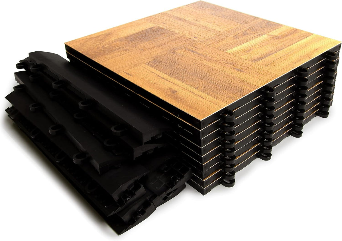 Big Floors 3X3OAKFLOOR Interlocking Lightweight Plastic Modular Dance Floor Kit (3' x 3'), Oak, 21