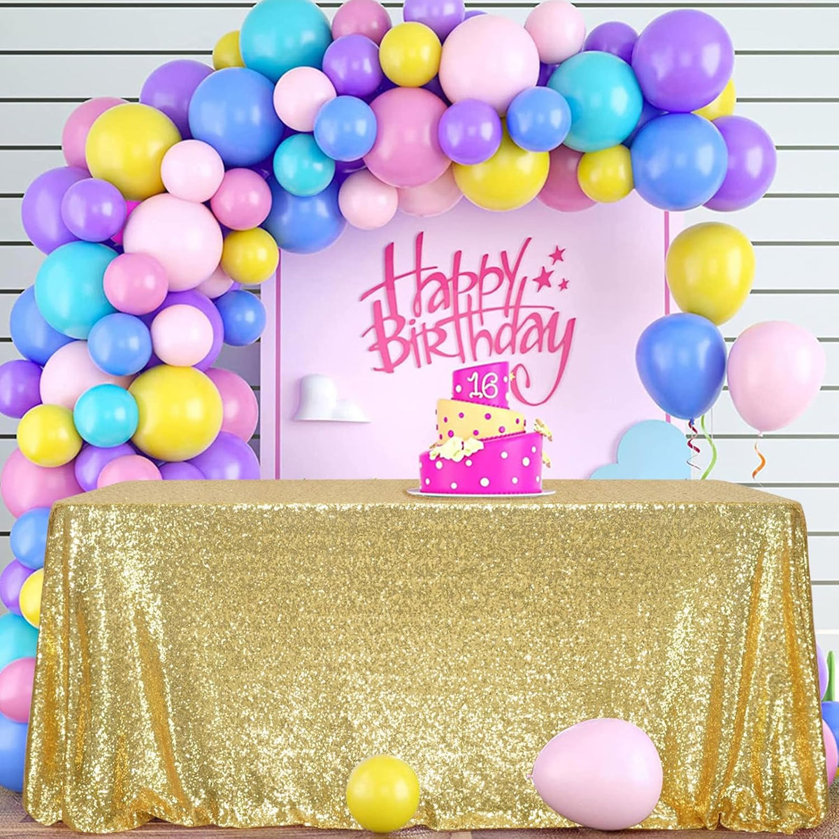 SquarePie Sequin Tablecloth 90 x 132 Inch Gold Sparkly Table Cloth for Wedding Party