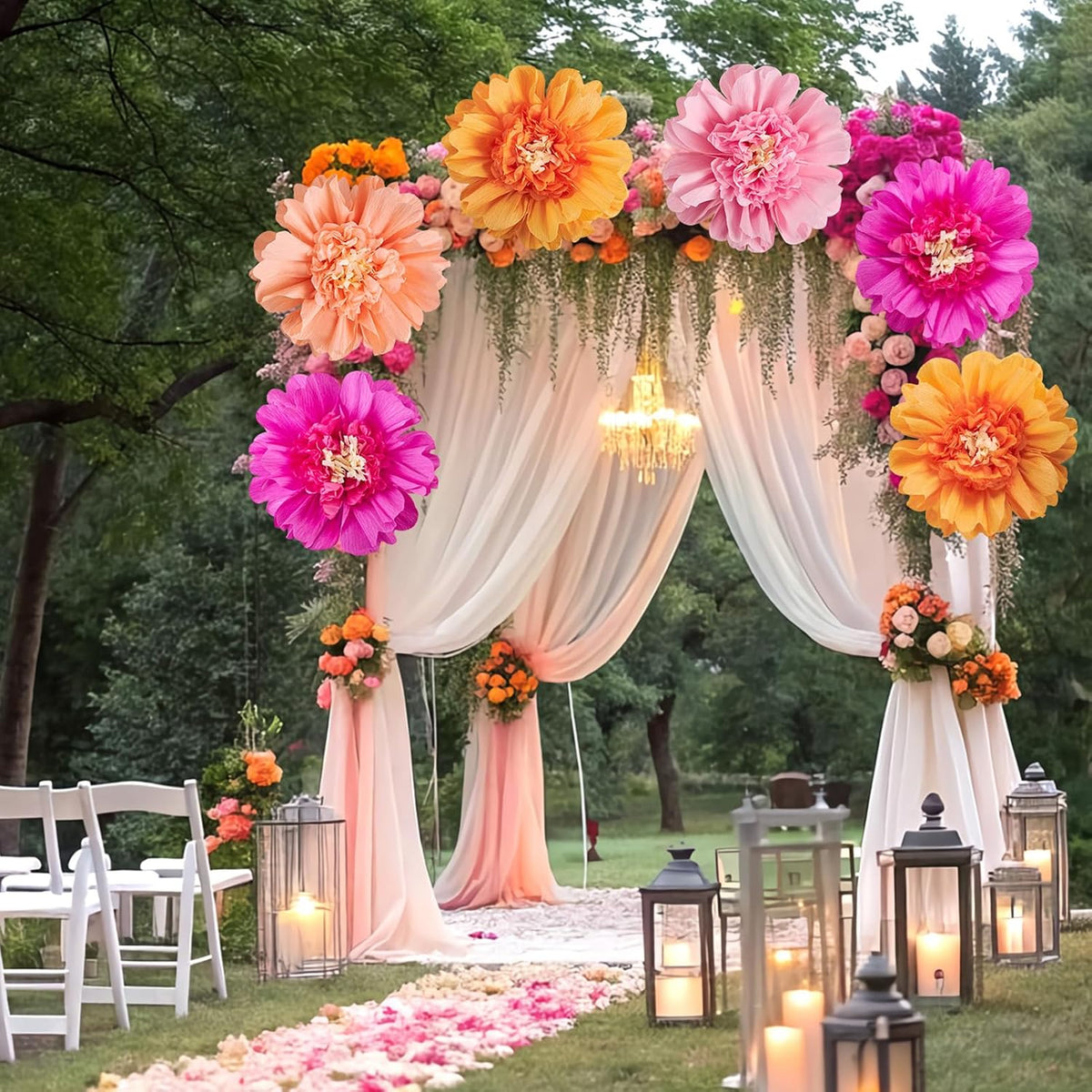 SUNBEAUTY 6 PCS Hot Pink and Orange Paper Flowers Decorations Crepe Paper Flowers 12 in Tissue