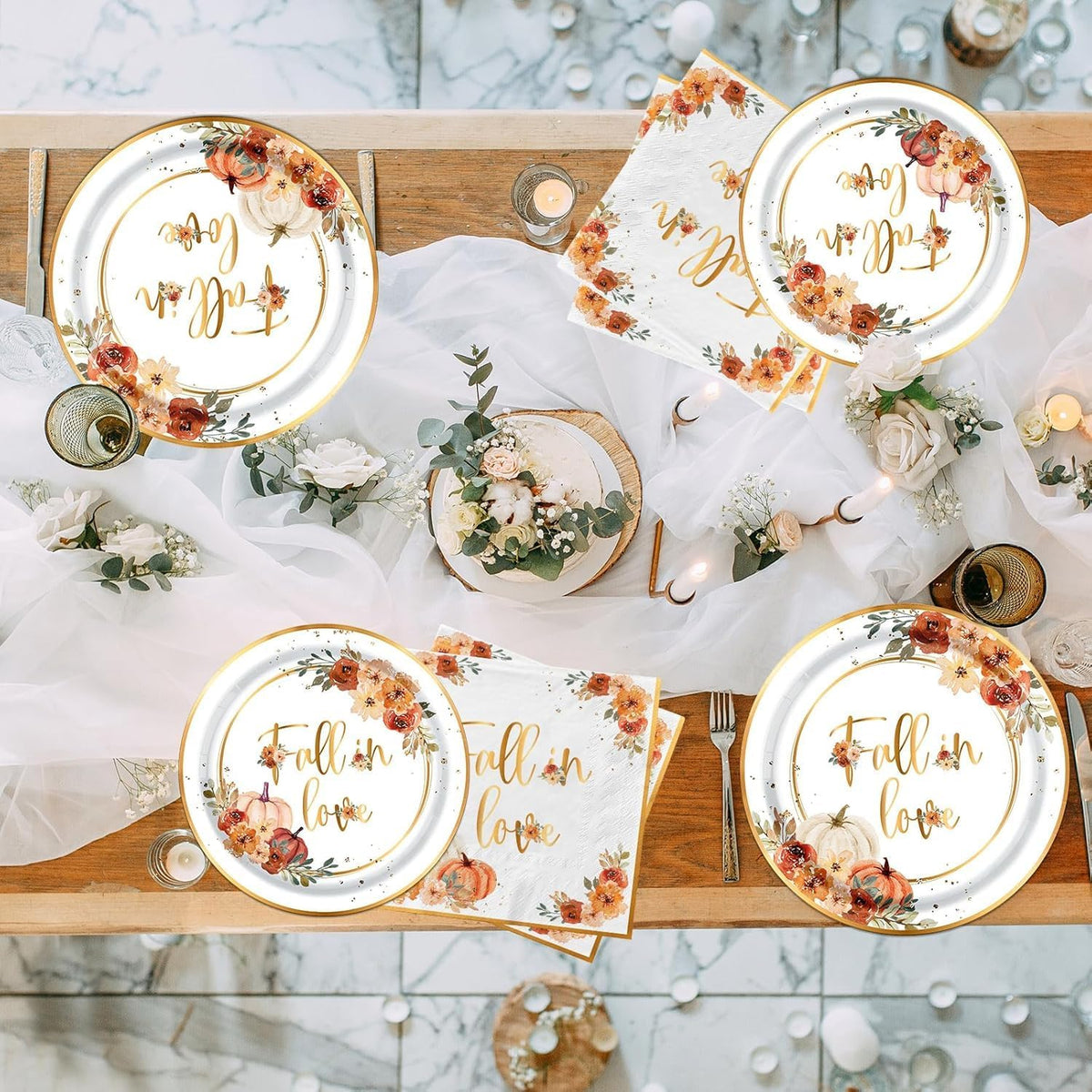 Fall In Love Bridal Shower Decorations - 60Pc Set Includes Plates, Napkins & More for Engagement