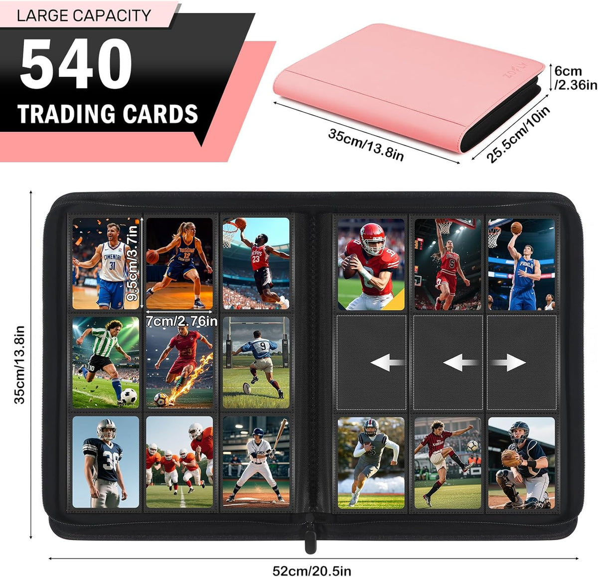 30 Pack 9 Pocket Card Binder, Premium Zip Trading Card Binder, 540 Large Capacity Side-Loading Card