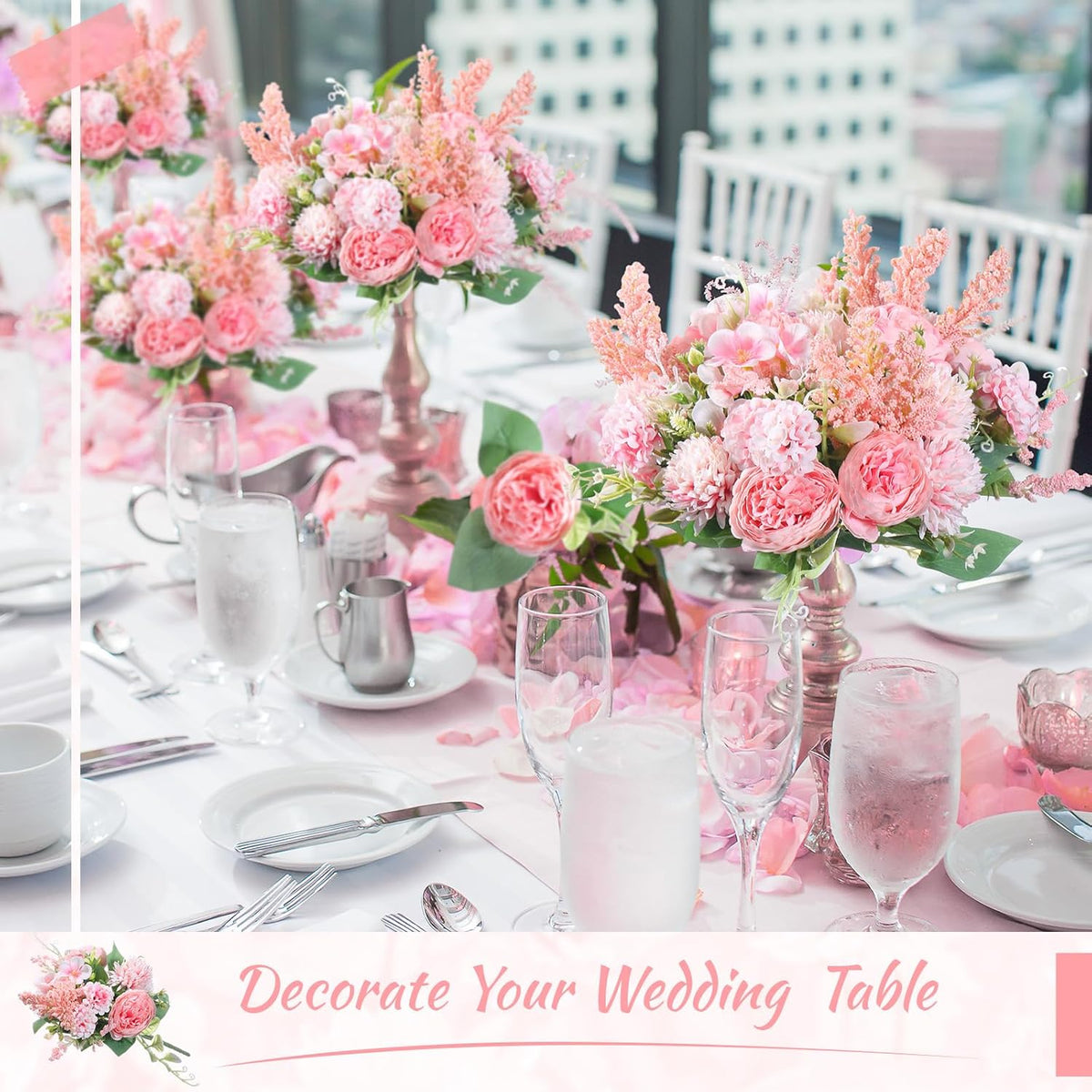 Zeyune 8 Pcs Wedding Silk Flowers Fake Silk Flowers Faux Bouquet Hydrangea Bouquets for Wedding