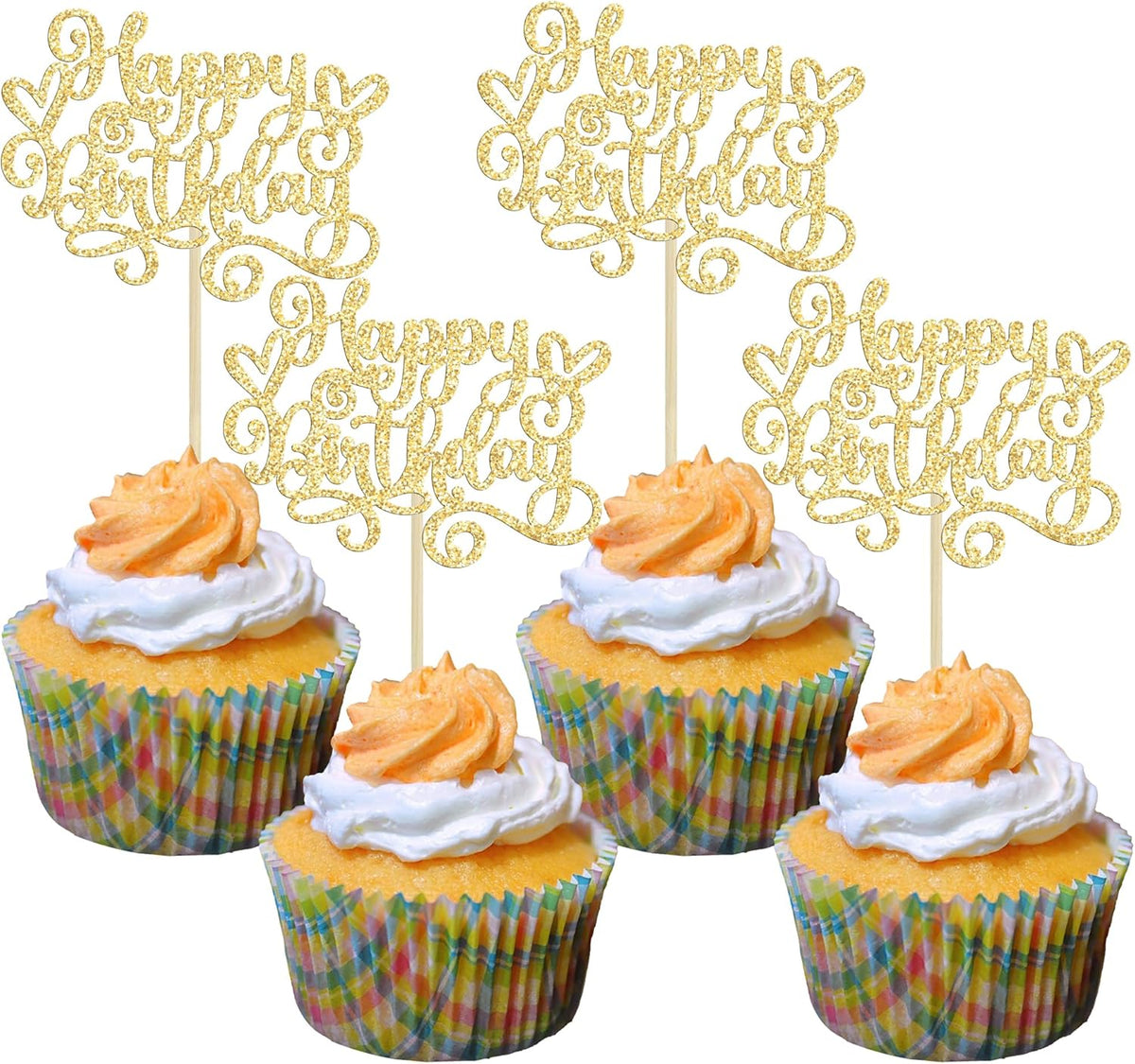 Gyufise 24Pcs Happy Birthday Cupcake Toppers Glitter Happy Birthday Cupcake Picks for Celebrating
