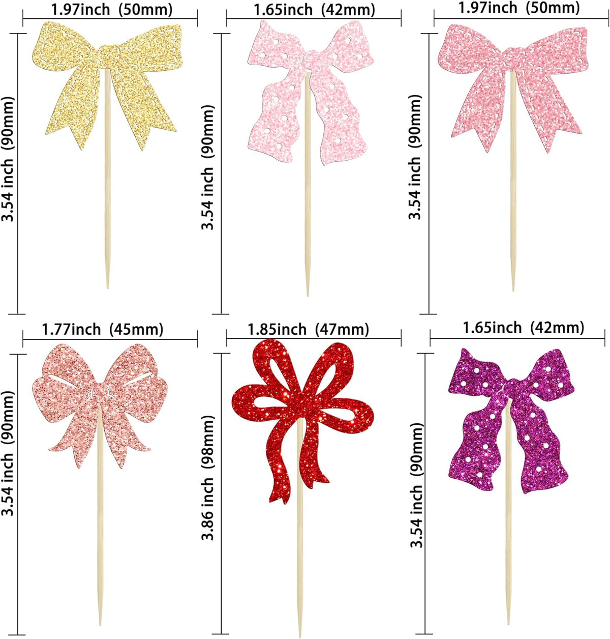Ephlyn 24Pcs Bow Cupcake Toppers Bow Birthday Cake Topper Girls Birthday Party Decorations Bowknot