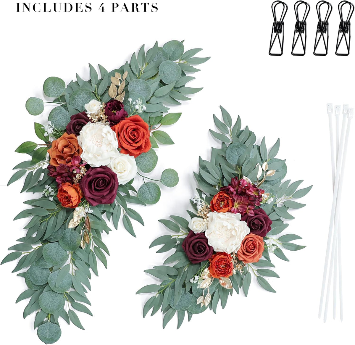Artificial Burnt Orange Wedding Arch Flowers Swags (Set of 2) for Welcome Signs Floral and Wedding