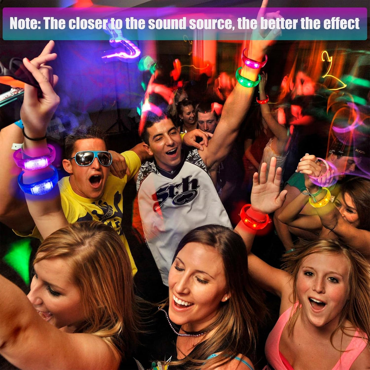 100 Pcs LED Bracelets Sound Activated with Flashing LED Strobe Music Control Light Up Bracelets for