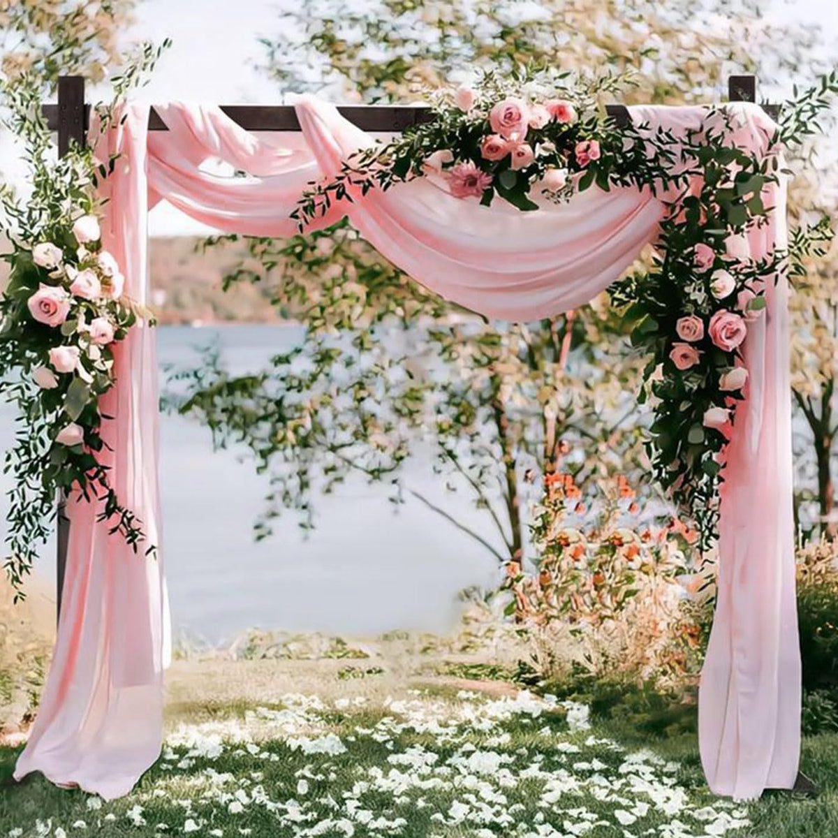 4 Panels Wedding Arch Draping Fabric 20Ft Length x 28" Width Light Pink Arch Drapes Chiffon Fabric