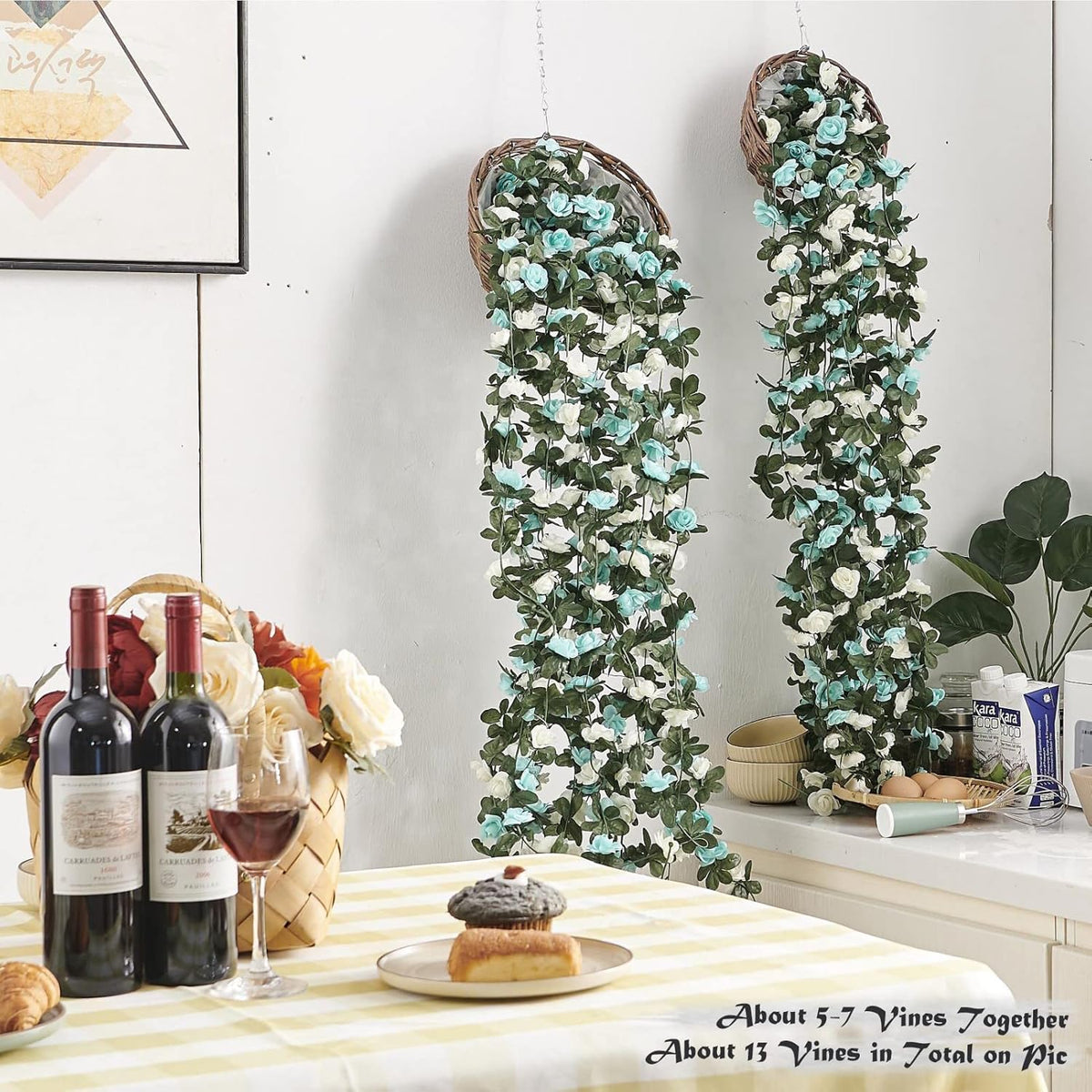 6 Pcs x 8.2 ft Flower Garland Artificial Rose Vine Flowers with Green Leaves Hanging Fake Roses