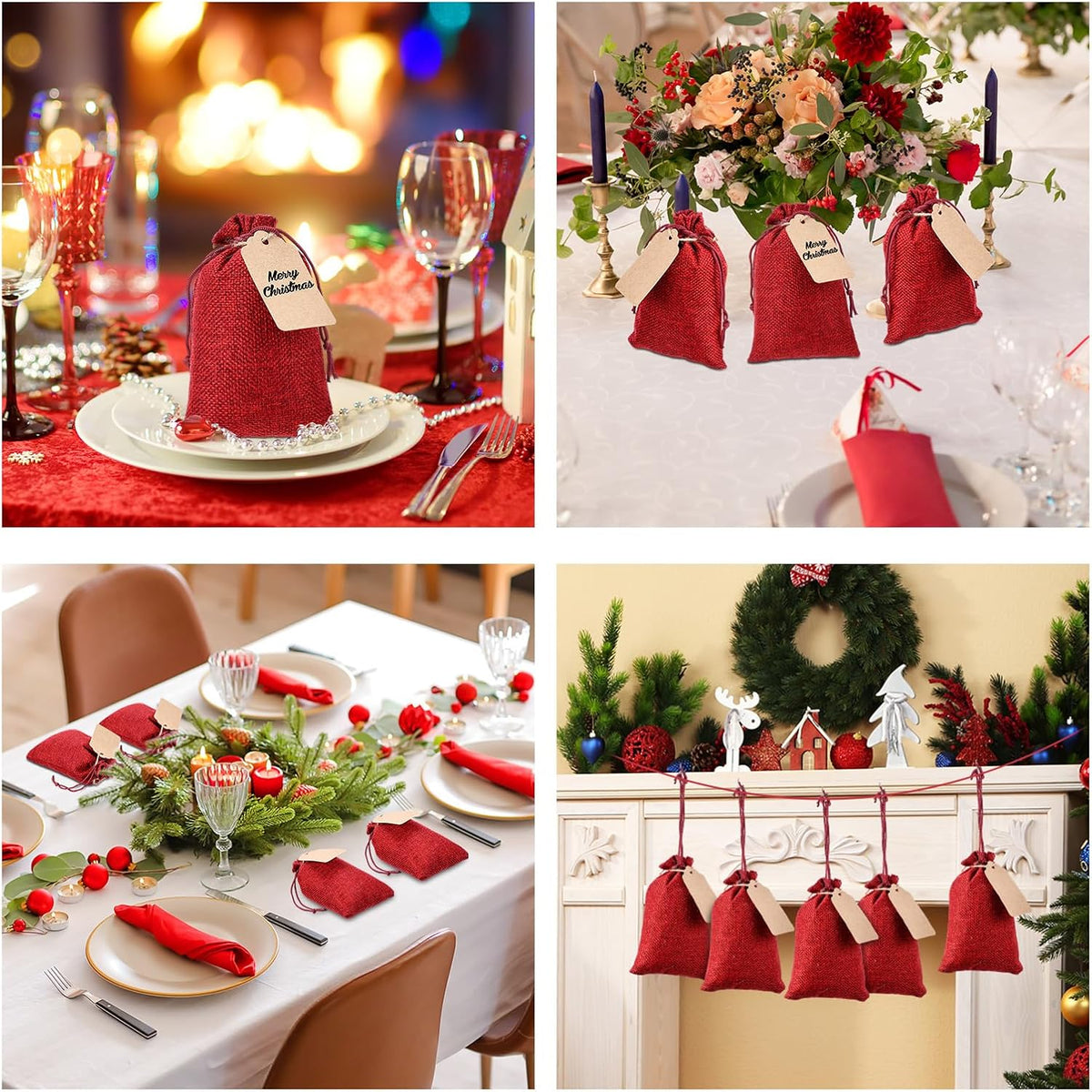 Woanger 100 Pcs Burlap Gift Bags with 100 Pcs Kraft Paper Gift Tags Drawstring Favor Bulk Burlap