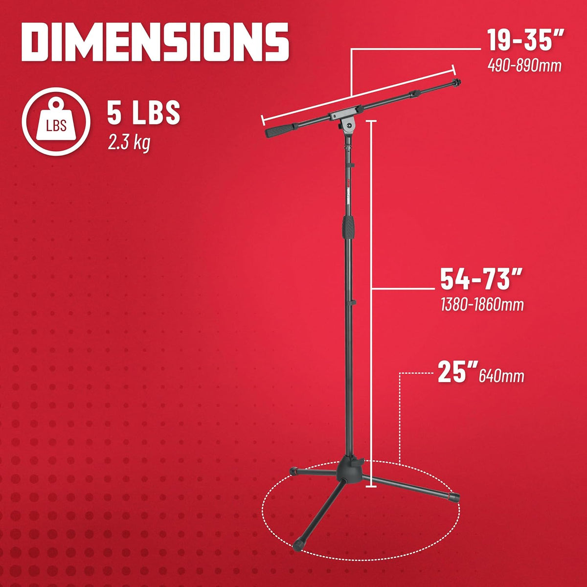 Gator Frameworks Tripod Mic Stand with Boom Arm & Soft Grip Twist Clutch Height Adjustment