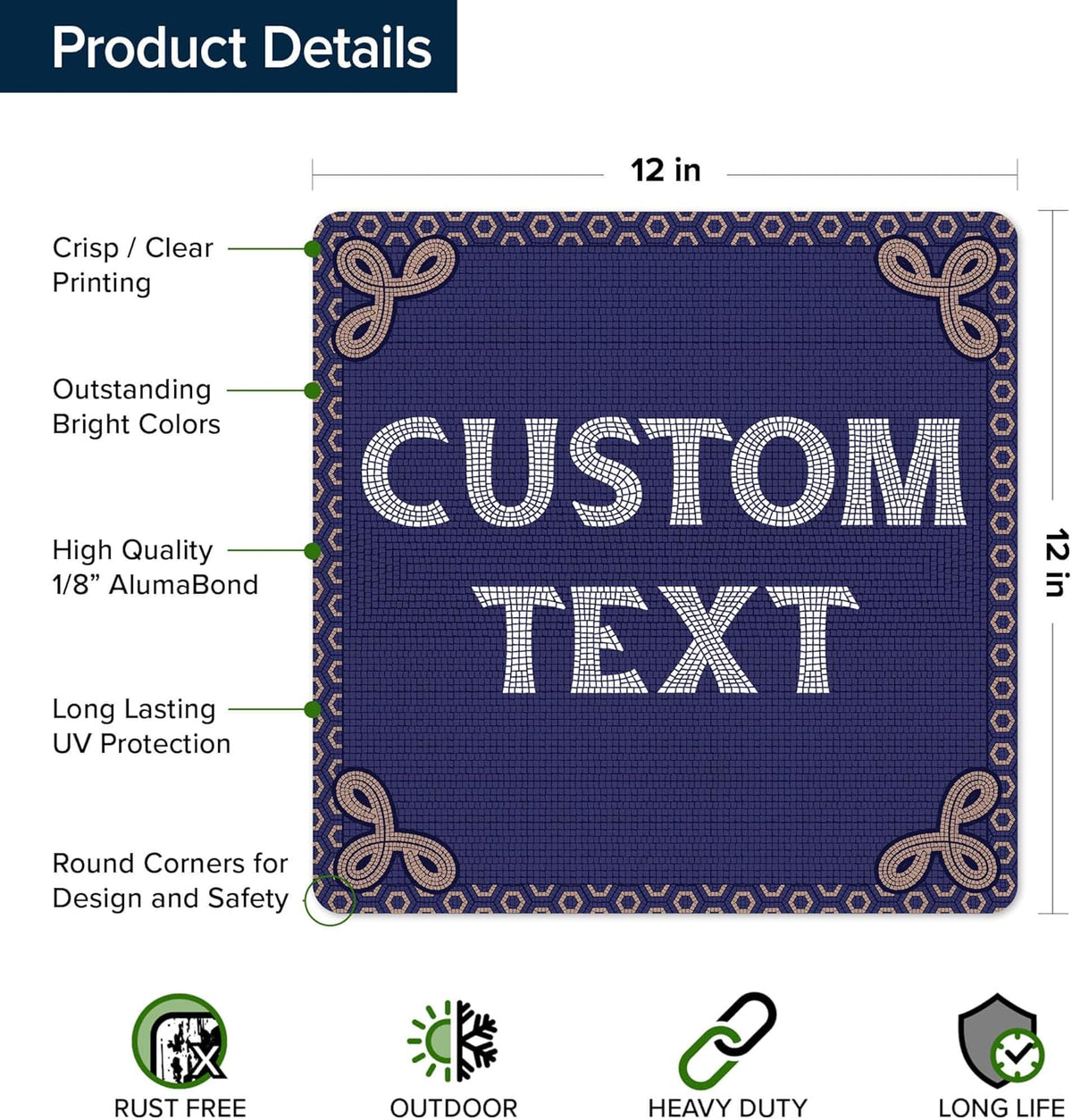 Custom Sign, Custom Street Sign, 11 Font Colors, 13 Font Styles, 4 Hole Options, 22 Sizes, 12x12