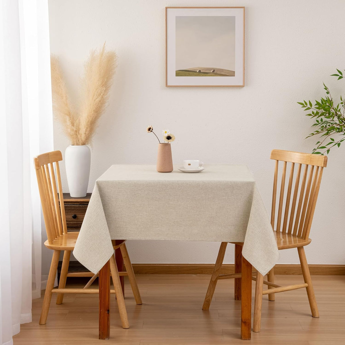 Hiasan 2 Pack Faux Linen Square Tablecloth - Wrinkle and Stain Resistant Washable Table Cloth for